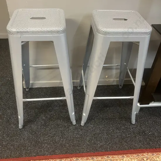 Pair of Grey Metal Barstools. H76cm
