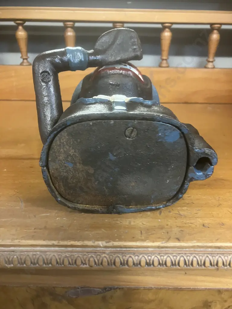Antique Painted Cast Iron Mechanical Money Bank With Original Paintwork & Base Plate. H20cm Image 1++