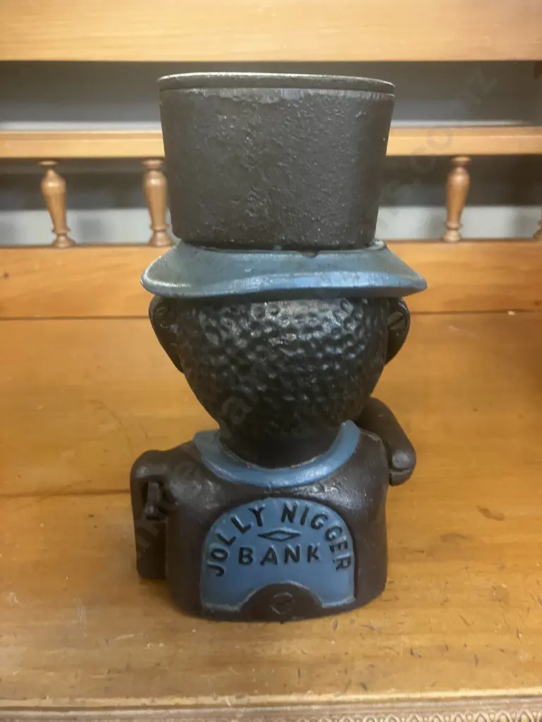 Antique Painted Cast Iron Mechanical Money Bank With Original Paintwork & Base Plate. H20cm Image 1++