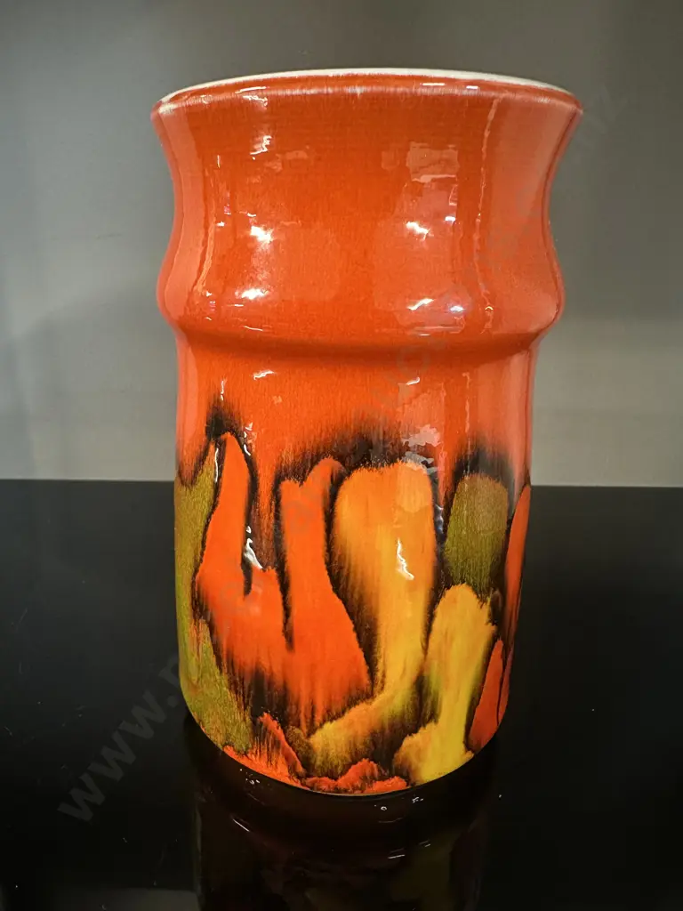 Poole Pottery Delphis Vase Signed Carolyn Wills Orange With Abstract Glaze Pattern #D183 H15cm. Image 1++
