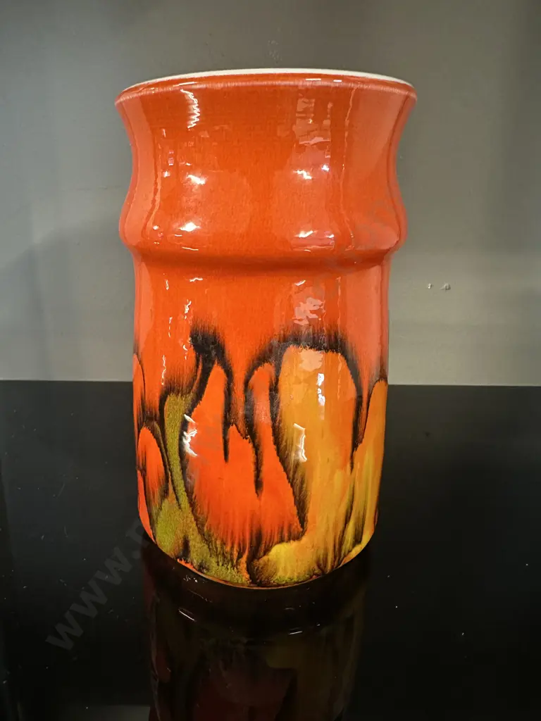 Poole Pottery Delphis Vase Signed Carolyn Wills Orange With Abstract Glaze Pattern #D183 H15cm. Image 1++