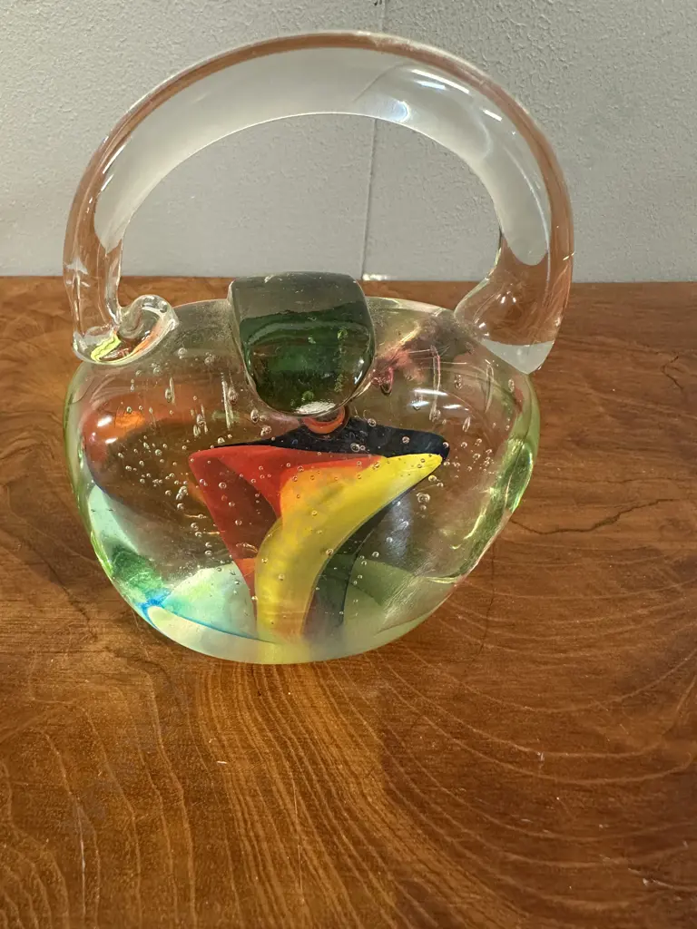 Murano Art Glass Paper Weight Clear Glass Body With Internal Coloured Swirls & Bubbles H11cm. Image 1++
