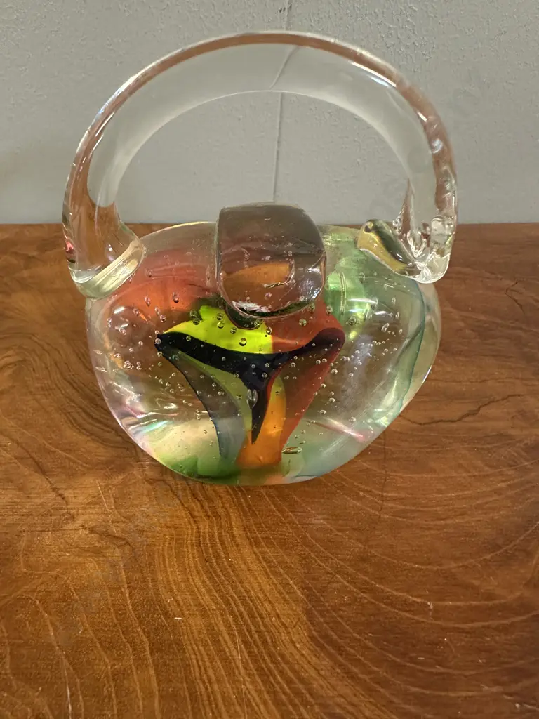 Murano Art Glass Paper Weight Clear Glass Body With Internal Coloured Swirls & Bubbles H11cm. Image 1++