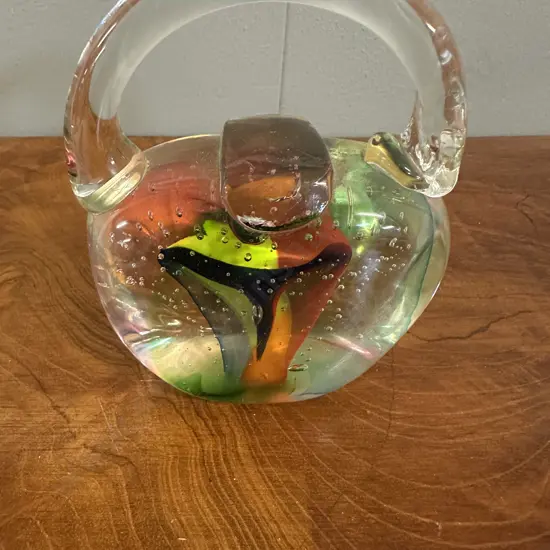 Murano Art Glass Paper Weight Clear Glass Body With Internal Coloured Swirls & Bubbles H11cm.