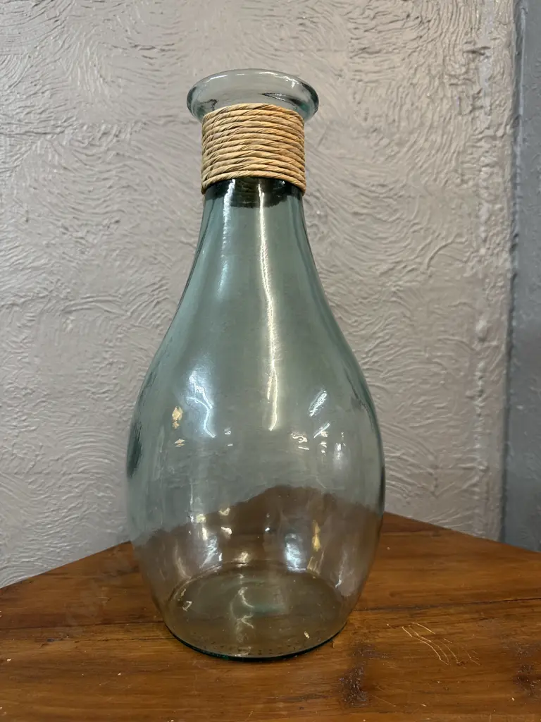 Decorative Green Glass Vase With Rope Accent On Neck H40cm. Image 1++