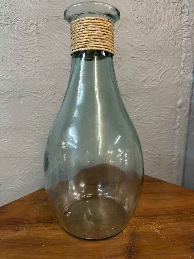 Decorative Green Glass Vase With Rope Accent On Neck H40cm. Image 1++