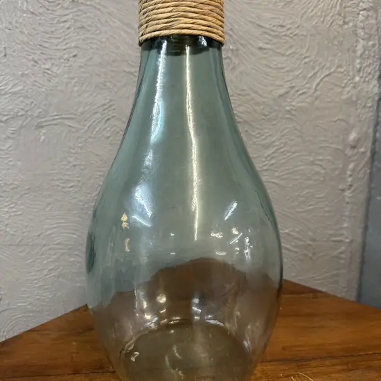 Decorative Green Glass Vase With Rope Accent On Neck H40cm.