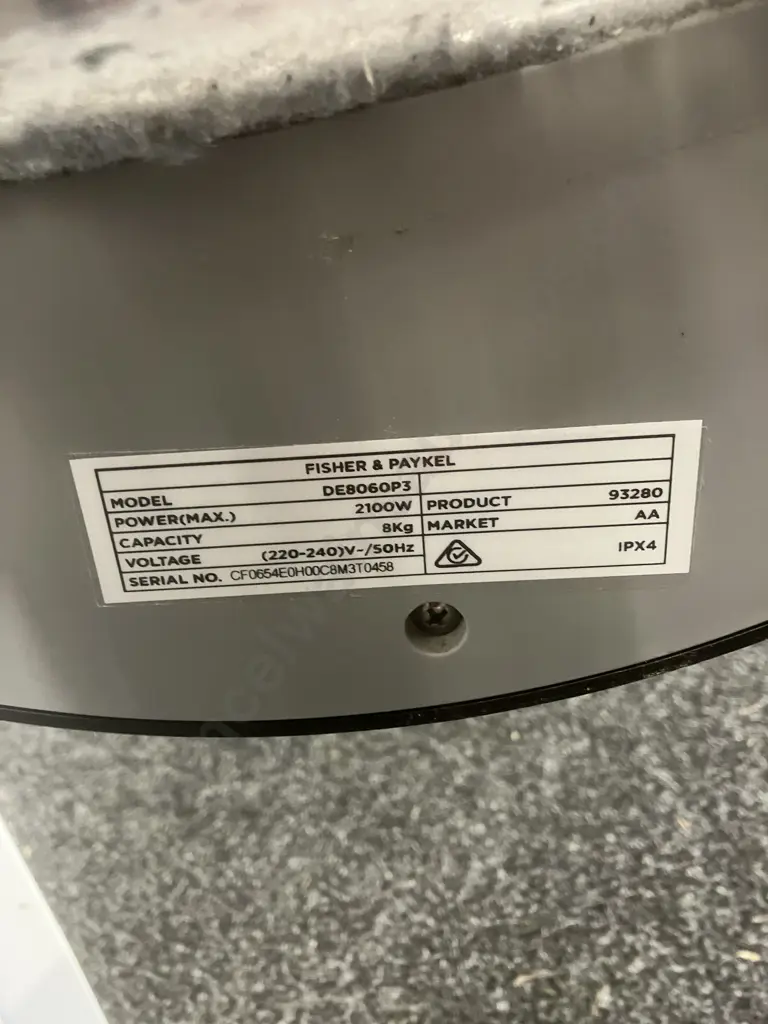 Fisher & Paykel 8kg Series 5 Condenser Dryer, Auto-Sensing, Rack Dry. Model DE8060P3) Image 1++