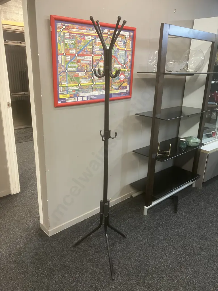 Black Plastic Freestanding Coat & Hat Rack. 178cm Image 1++