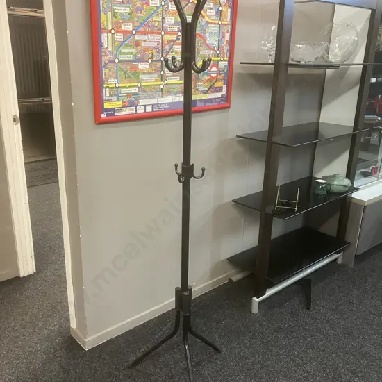 Black Plastic Freestanding Coat & Hat Rack. 178cm