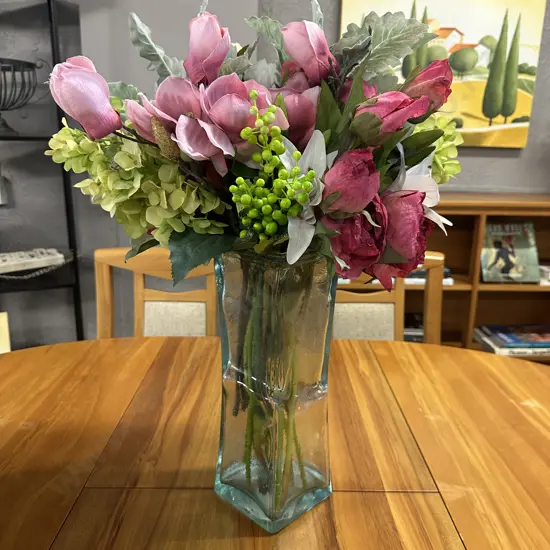 Large Glass Vase With Artificial Flowers 