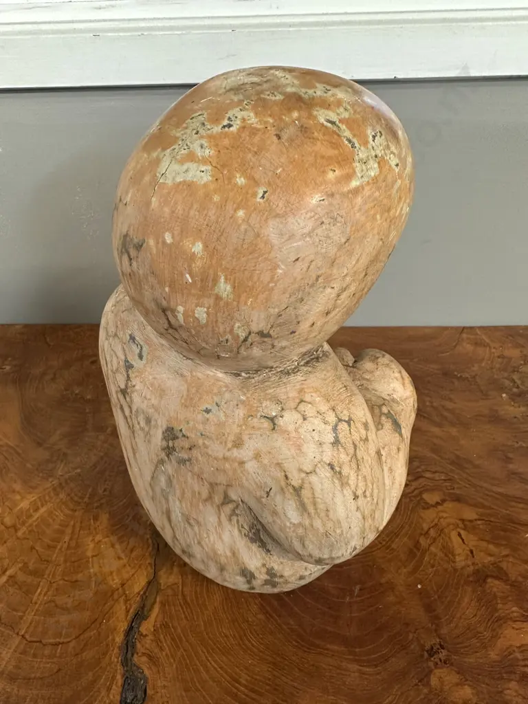Wooden Hand Carved Painted Sculpture Child Seated H27cm. Image 1++