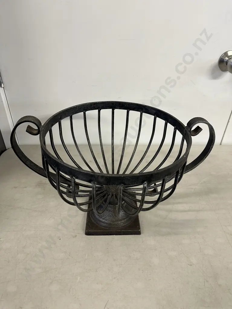 Decorative Double Handle Wrought Iron Bowl On Square Pedestal Base H26cm. Image 1++