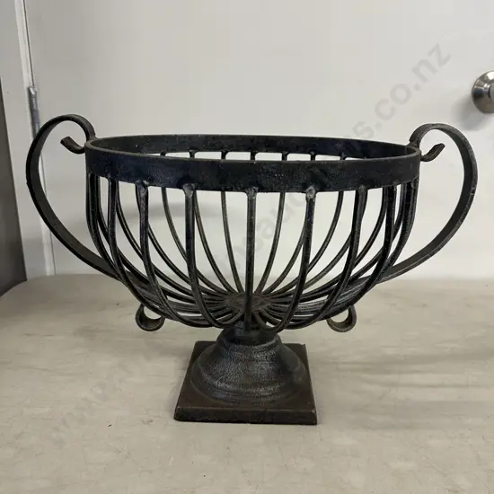 Decorative Double Handle Wrought Iron Bowl On Square Pedestal Base H26cm.