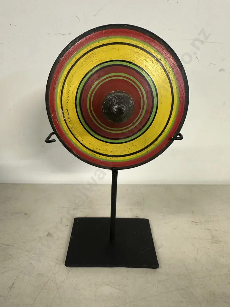 Decorative Wooden Spinning Top Ornament On Stand H24cm. Image 1++