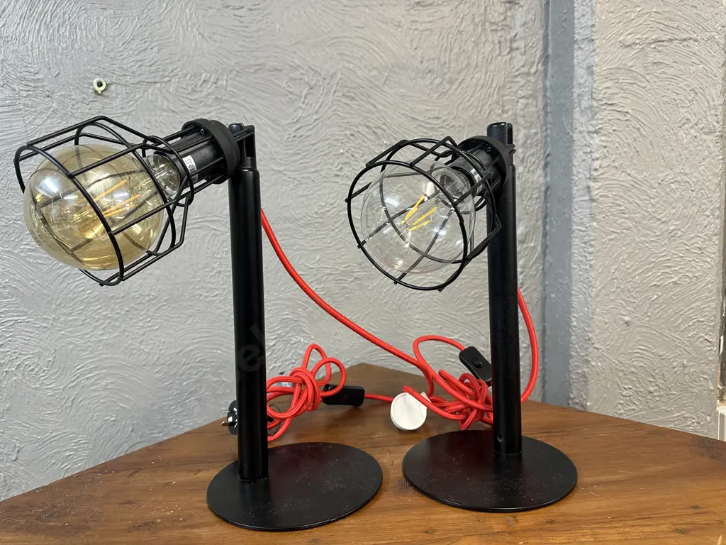 Pair Of Black Cage Style Table Lamps Image 1++