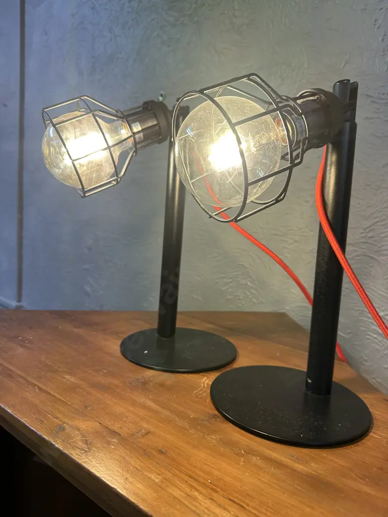 Pair Of Black Cage Style Table Lamps Image 1++