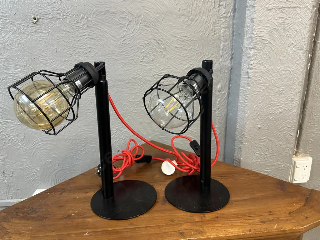 Pair Of Black Cage Style Table Lamps Image 1++