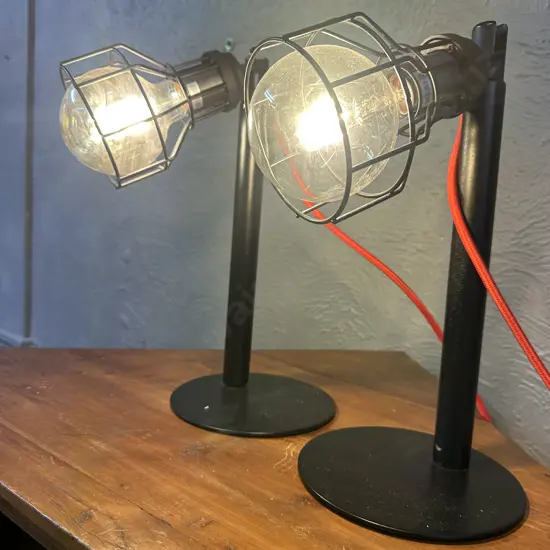 Pair Of Black Cage Style Table Lamps