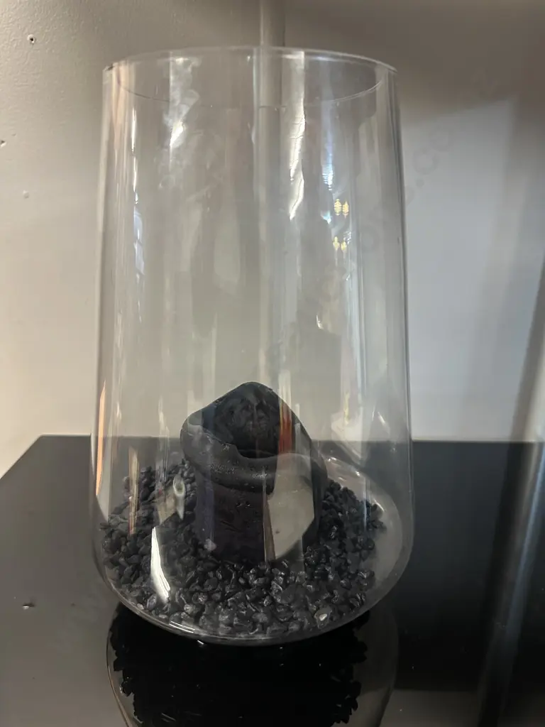 Footed Cone Glass Candle Holder With Black Candle & Chips H26cm. Image 1++