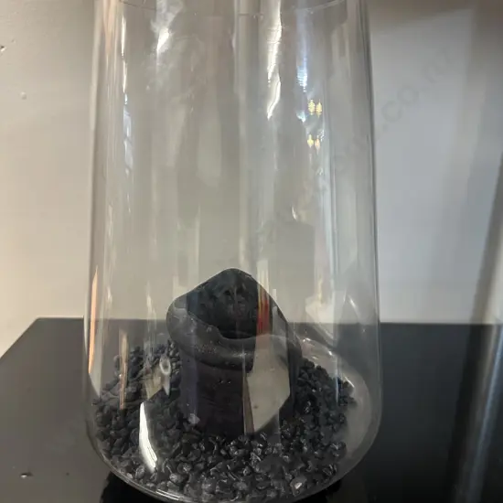 Footed Cone Glass Candle Holder With Black Candle & Chips H26cm.