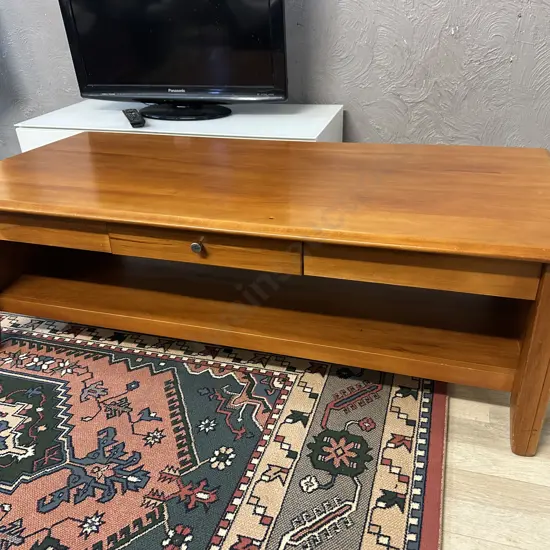 Rimu Rectangular Coffee Table Single Drawer With Shelf H45 W138 D67cm.