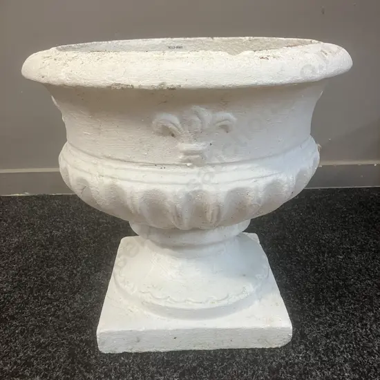 Vintage Concrete Garden Urn Painted White. 35 x 37cm