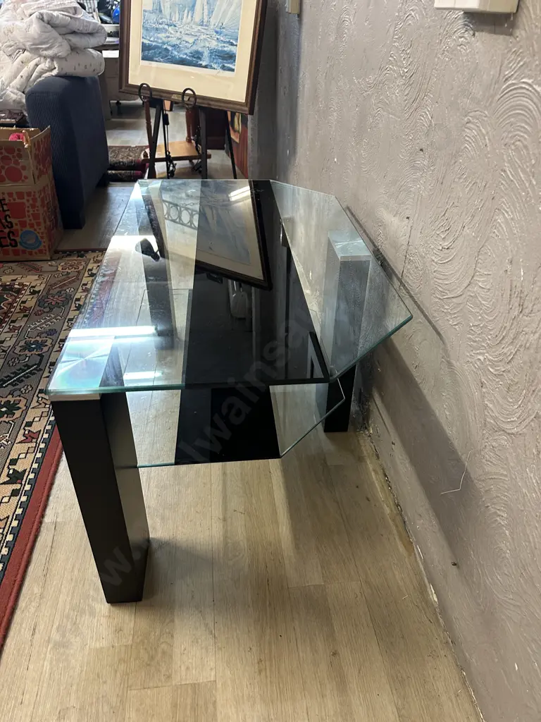 Glass 2 Tier Tv Stand With Black Detailing. H50 W100 D53cm Image 1++