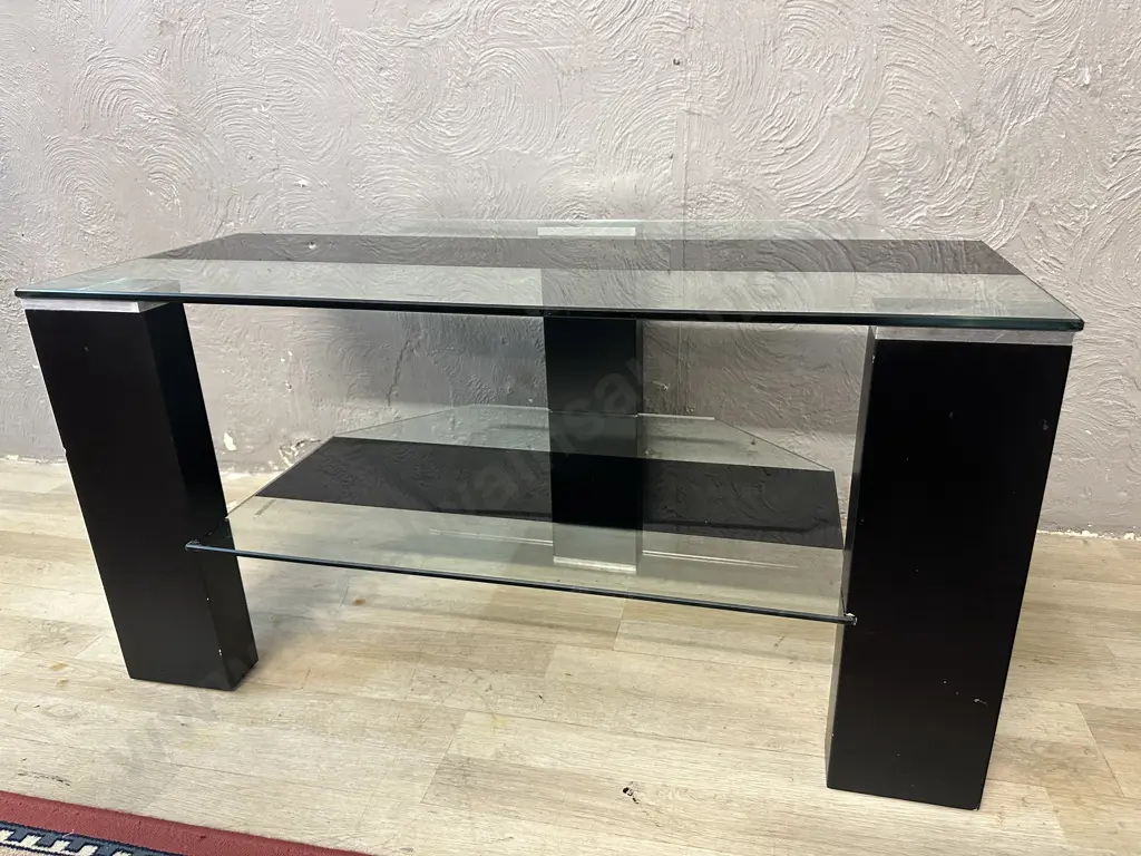 Glass 2 Tier Tv Stand With Black Detailing. H50 W100 D53cm Image 1++