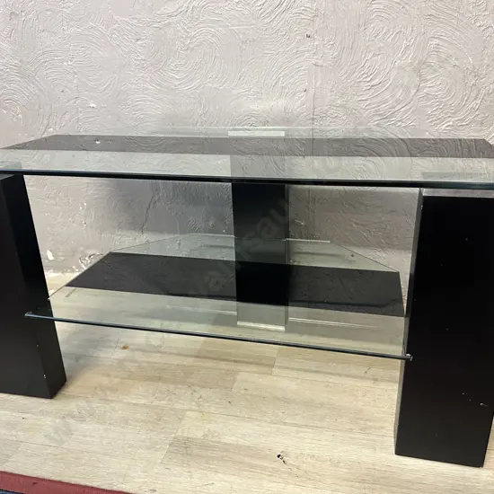 Glass 2 Tier Tv Stand With Black Detailing. H50 W100 D53cm