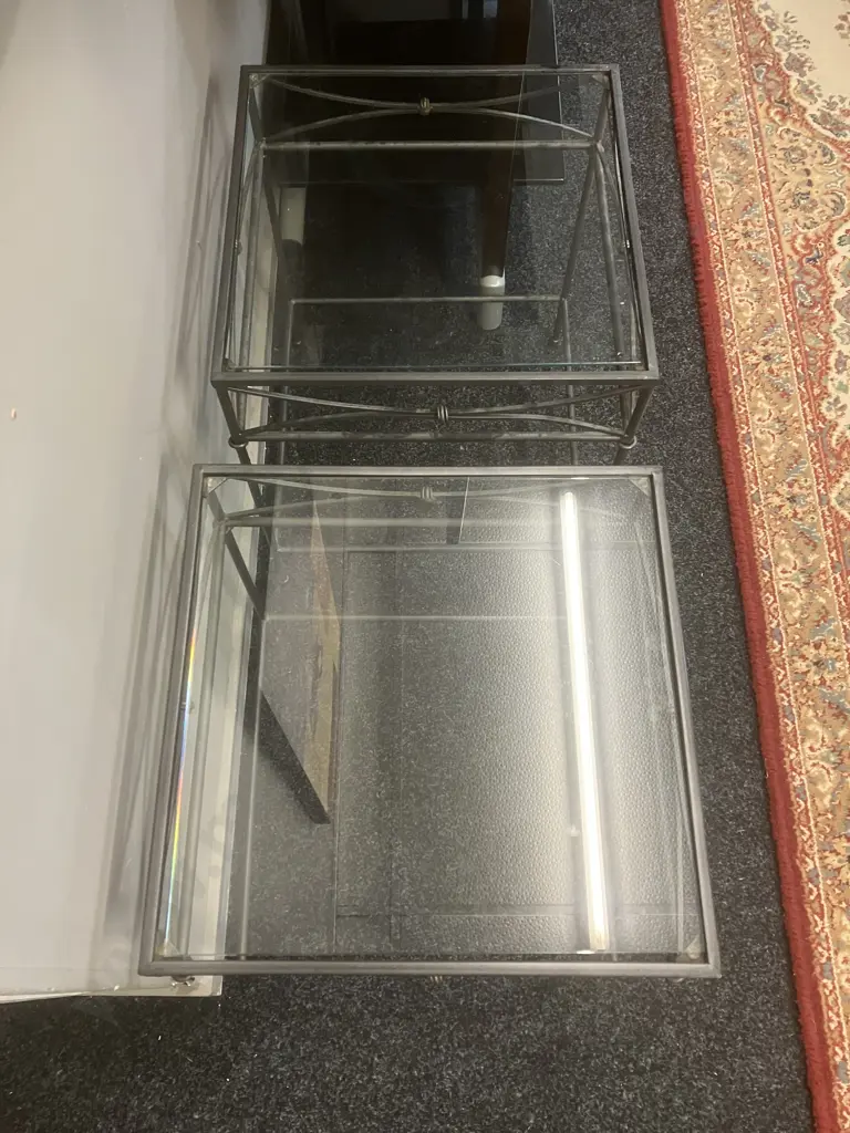 Pair of Square Glass Topped Wrought Side Tables. 48 x 41cm Image 1++