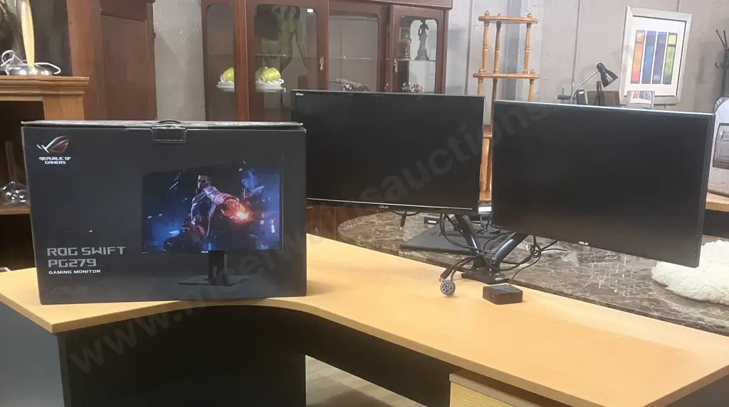 ASUS Gaming Monitors - ROG Swift PG279QE 27" LED IPS 1ms & VG248QE 24" 144Hz LCD, Loctek Dual Gas Spring Monitor Mount Image 1++