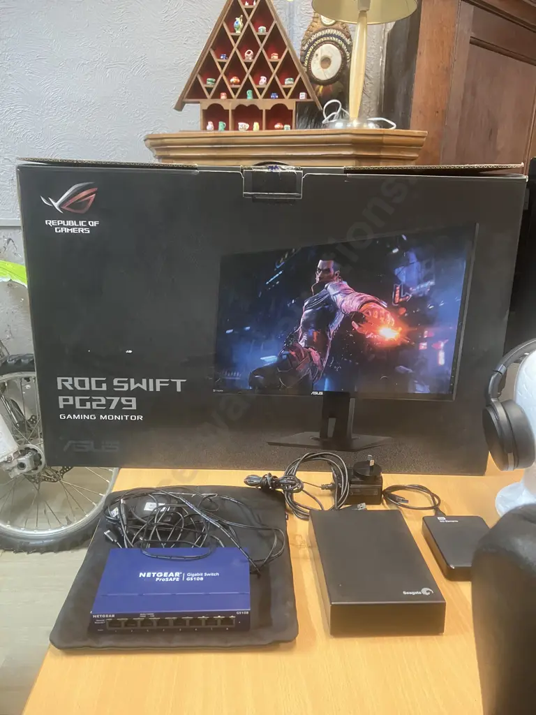 ASUS Gaming Monitors - ROG Swift PG279QE 27" LED IPS 1ms & VG248QE 24" 144Hz LCD, Loctek Dual Gas Spring Monitor Mount Image 1++