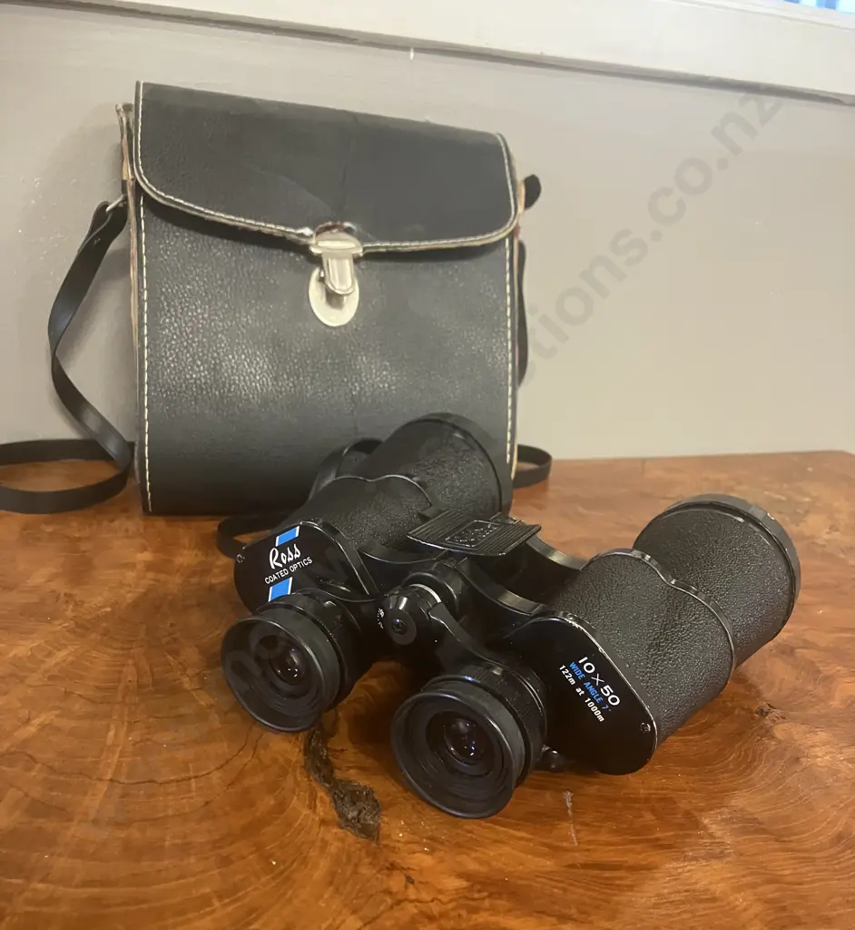 Vintage Ross Binoculars (Japan B133 Optics) 10x50 Wide Angle (122m at 1000m) Quick Focus, With Case Image 1++