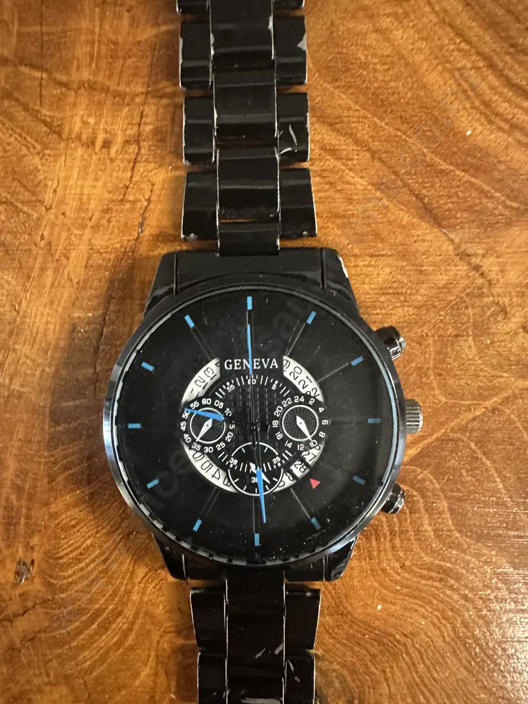 Black Geneva Watch With Black Strap Image 1++