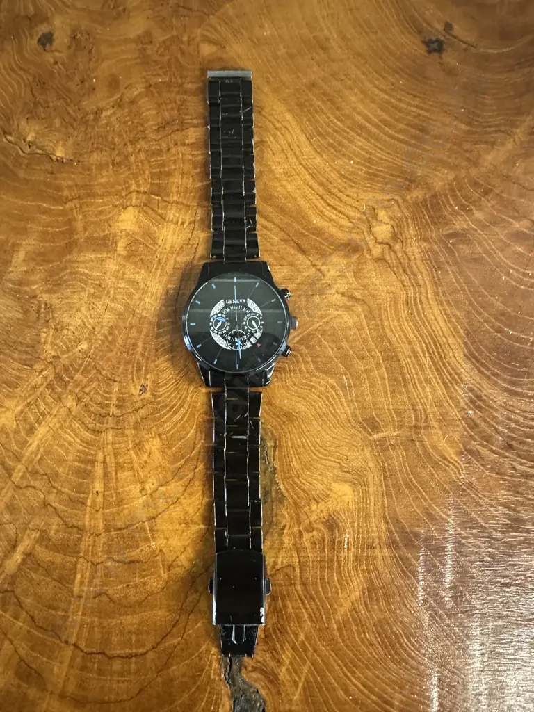 Black Geneva Watch With Black Strap Image 1++