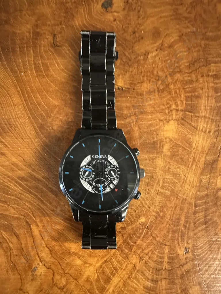 Black Geneva Watch With Black Strap Image 1++