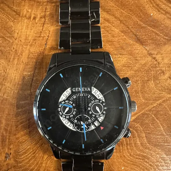 Black Geneva Watch With Black Strap
