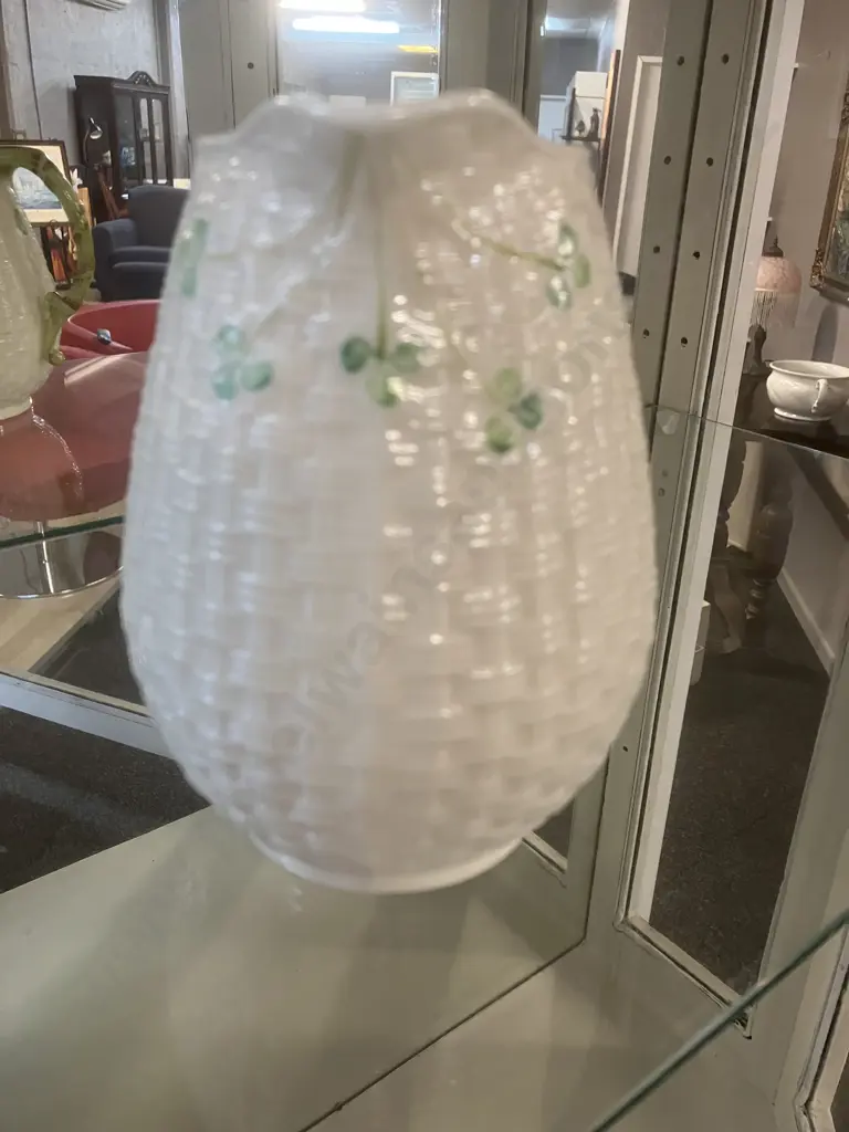 Belleek Ireland Shamrock Basket Weave Porcelain Pitcher. H16cm (Stamped 6th Mark.1965-1980) Image 1++