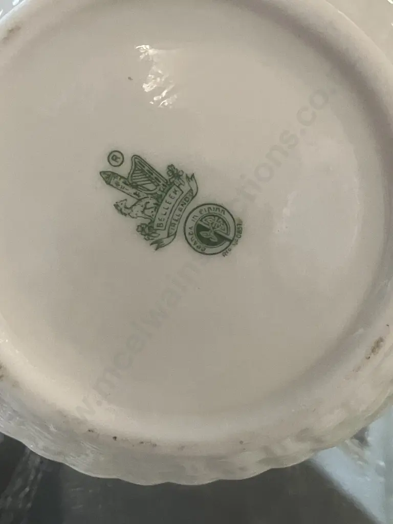 Belleek Ireland Shamrock Basket Weave Porcelain Pitcher. H16cm (Stamped 6th Mark.1965-1980) Image 1++