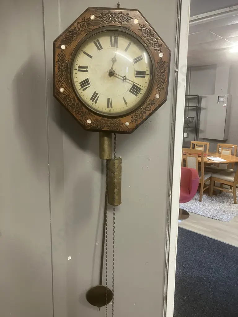 Antique Victorian Rosewood Wag On The Wall Clock, Inlaid With Mother Of Pearl. (Circular Dial 21cm) Image 1++