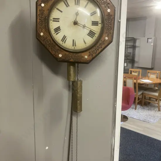 Antique Victorian Rosewood Wag On The Wall Clock, Inlaid With Mother Of Pearl. (Circular Dial 21cm)