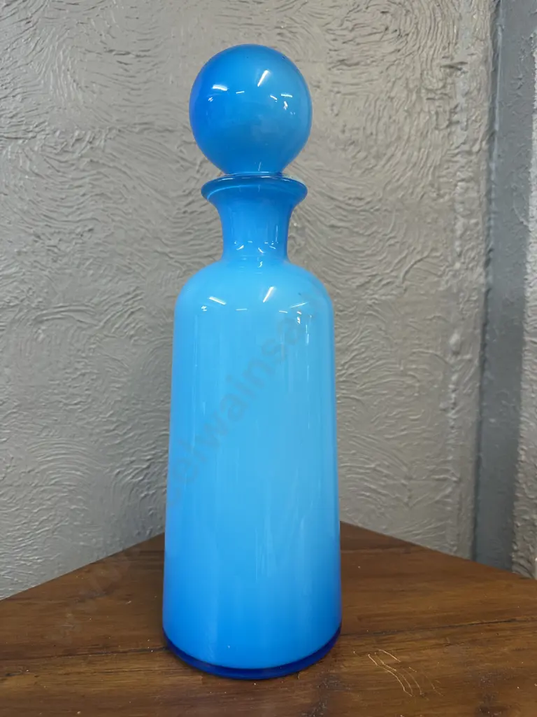 Light Blue Glass Decanter H46cm, (crack in stopper) H46cm. Image 1++