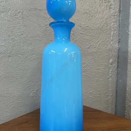 Light Blue Glass Decanter H46cm, (crack in stopper) H46cm.