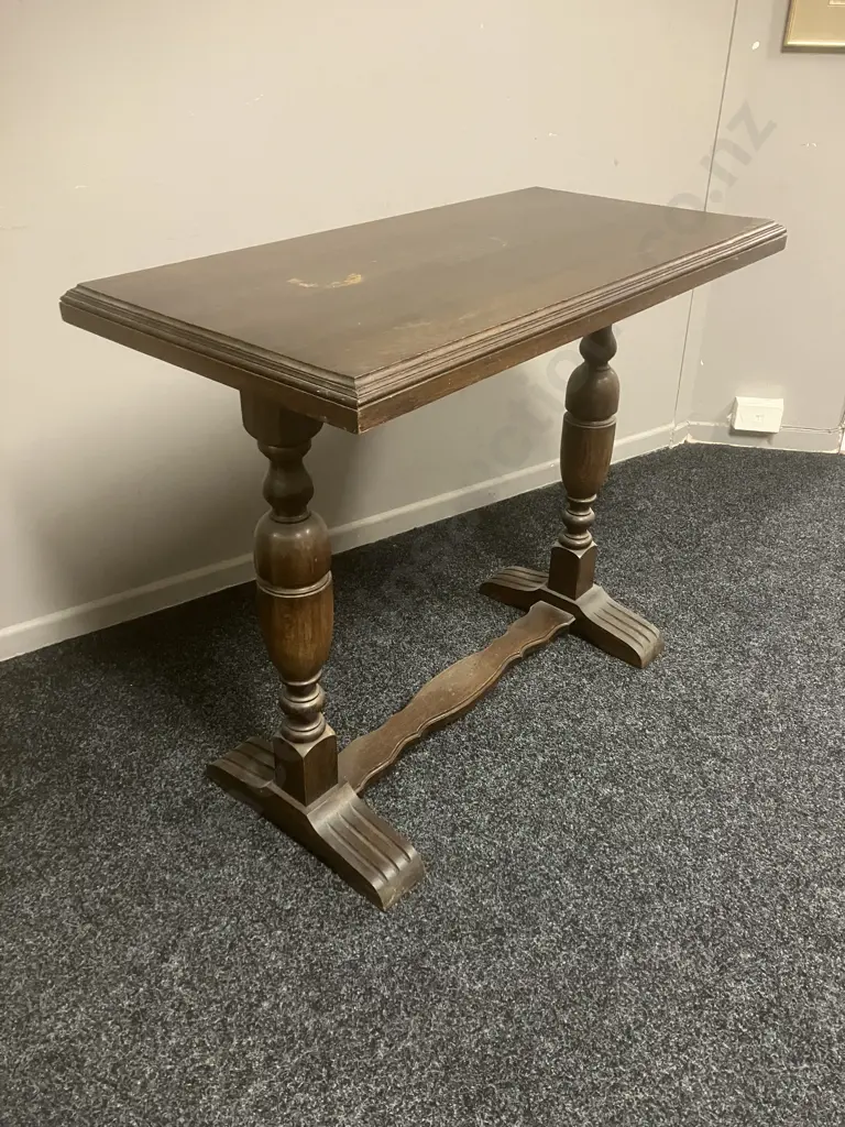 Antique Oak Consul Table With Large Turned Legs & Low Cross Stretcher. H77 W92 D46cm Image 1++