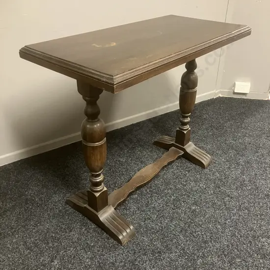 Antique Oak Consul Table With Large Turned Legs & Low Cross Stretcher. H77 W92 D46cm