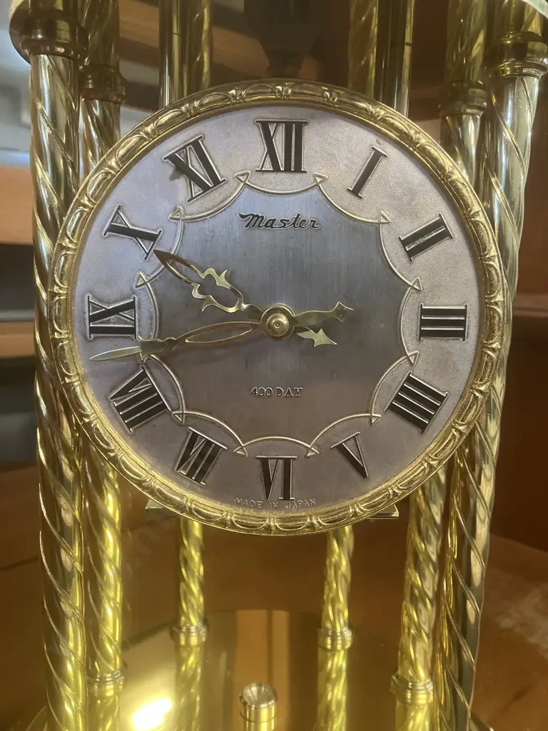 Nisshin Master Japan 400 Day Anniversary Glass Dome Mantle Clock with Key. H36cm (AF) Image 1++