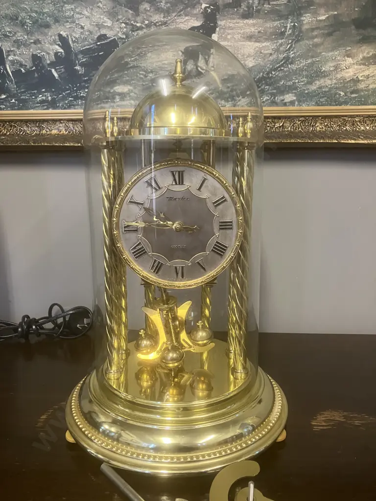 Nisshin Master Japan 400 Day Anniversary Glass Dome Mantle Clock with Key. H36cm (AF) Image 1++