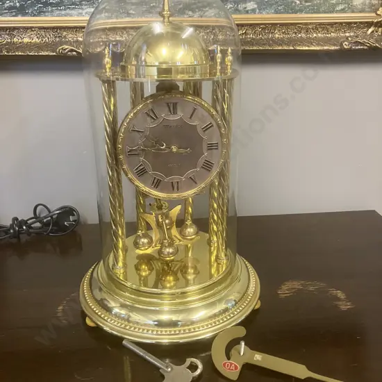 Nisshin Master Japan 400 Day Anniversary Glass Dome Mantle Clock with Key. H36cm (AF)