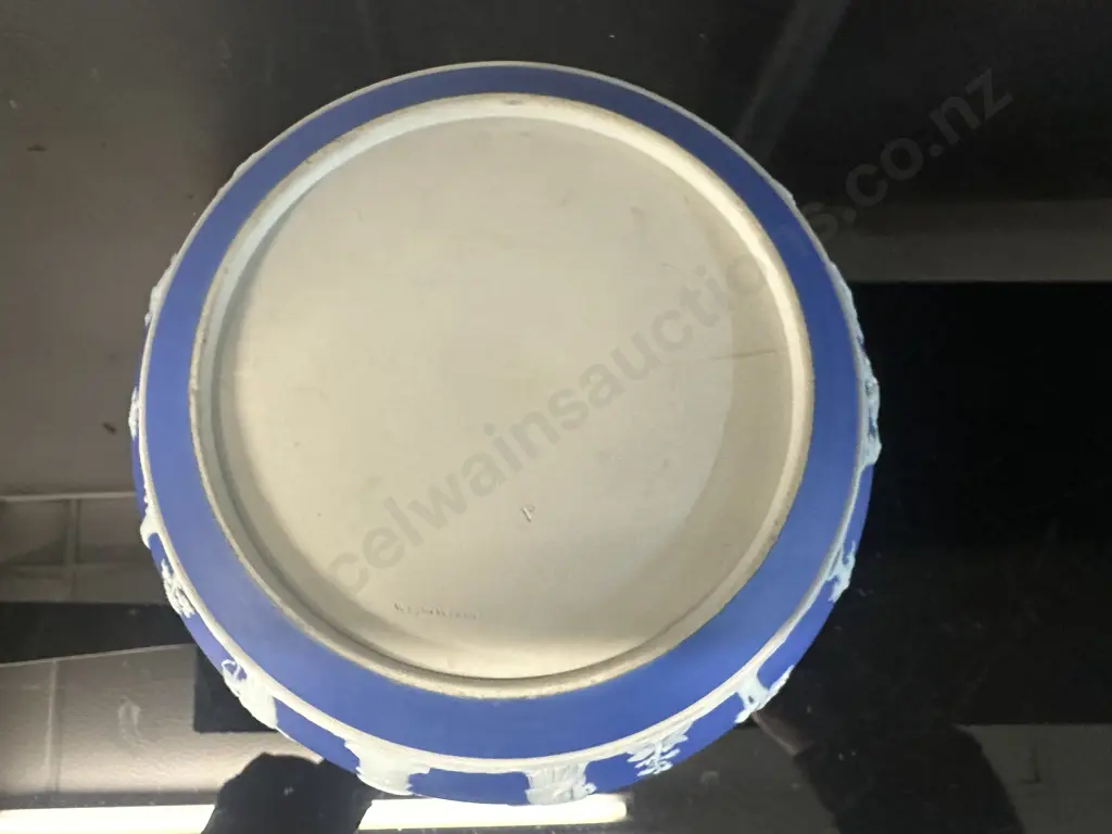 Vintage Wedgwood Blue Jasperware Large Bowl Silver Plated Rim Dia20cm. (as found) Image 1++